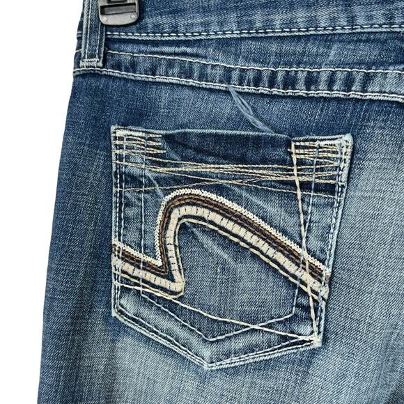 BKE SZ 32x33 1/2 Kate Jeans Bootcut Mid-Rise Whiskered Zip-Fly Embroidered Blue - Picture 8 of 11